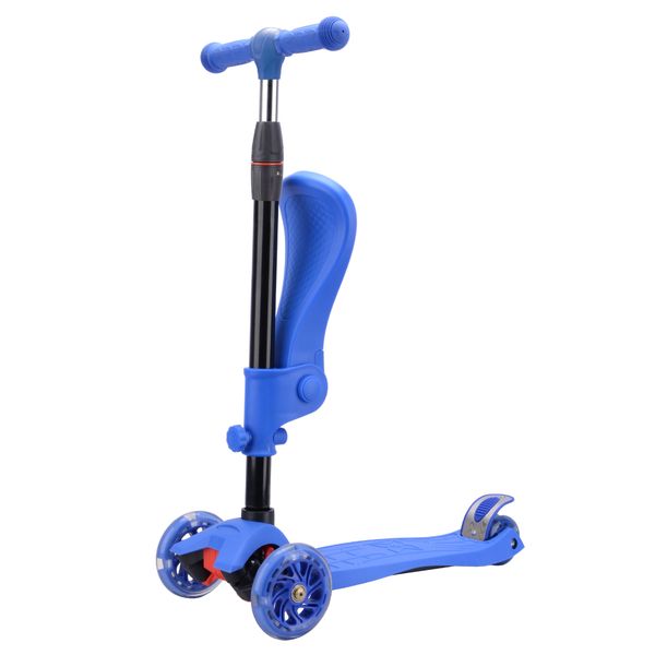 Sit N Scoot Scooter With Led Wheels And Adjustable Height- Blue