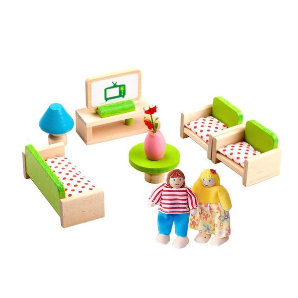 Colorful Wooden Doll House Furniture Toy Living Room DIY Decoration