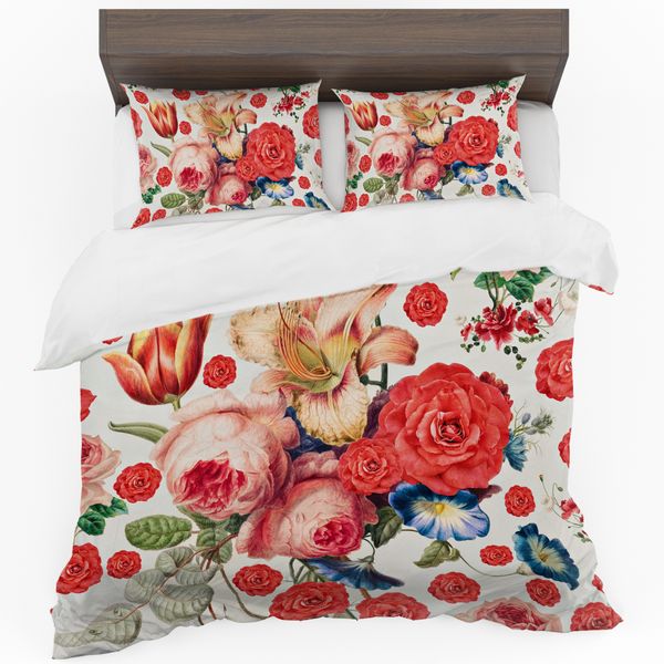 Bright Peach Flowers Duvet Cover Set