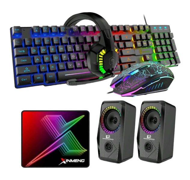 5 In 1 RGB Gaming Keyboard &amp; Mouse With Hi-Fi Headset &amp; Dual Speakers-Black