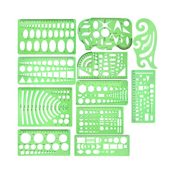 11 Piece Drawings Templates Plastic Clear Geometric Templates Measuring Ruler