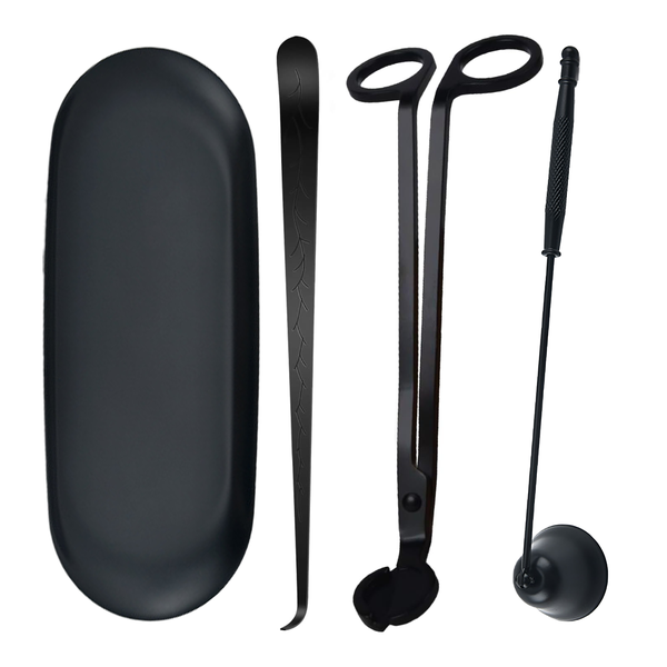 4 in 1 Candle Accessory Set Wick Trimmer Snuffer Dipper Tray Black