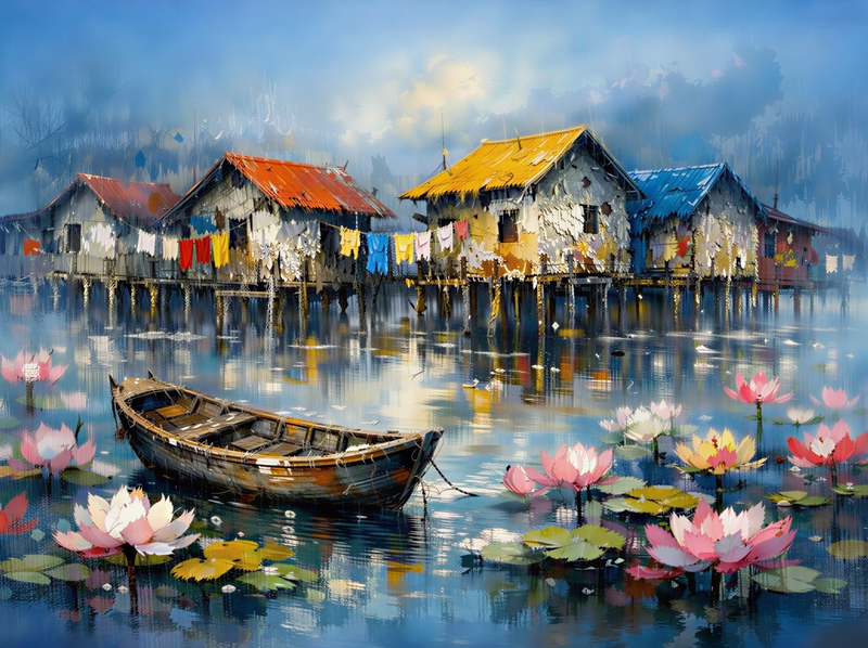 Modern Canvas Wall Art Home Decor - Colurful Village In The River
