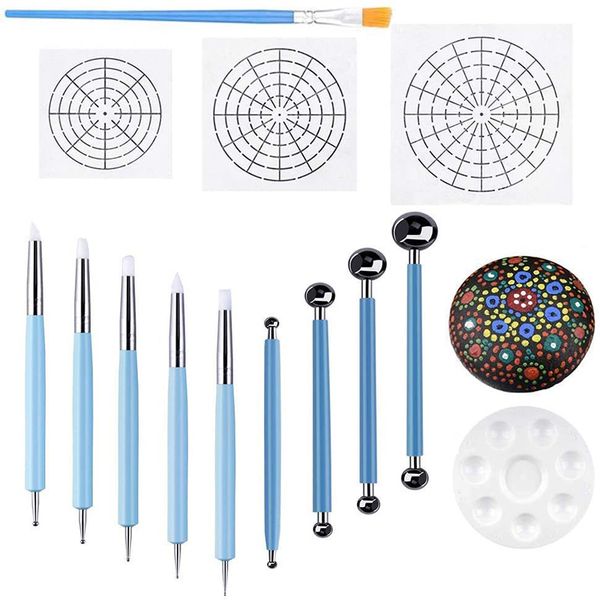 Set of 14 Mandala Dotting Stencil Tools Rock Painting Kit