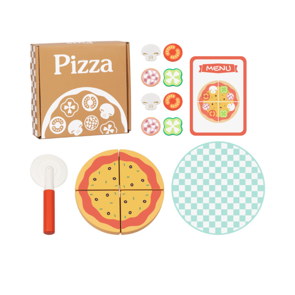 hi Pando - Pretend &amp; Play - Wooden Pizza Making Set - 16 pcs