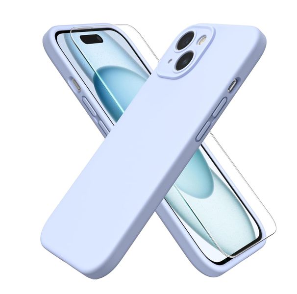 Liquid SiliconeCase &amp; ScreenProtector Compatible With iPhone 13Mini-SkyBlue