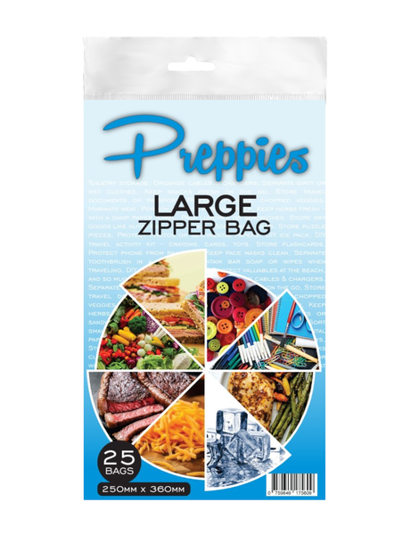 Preppies Large Zipper Bags - 25 Bags / 250mm x 360mm