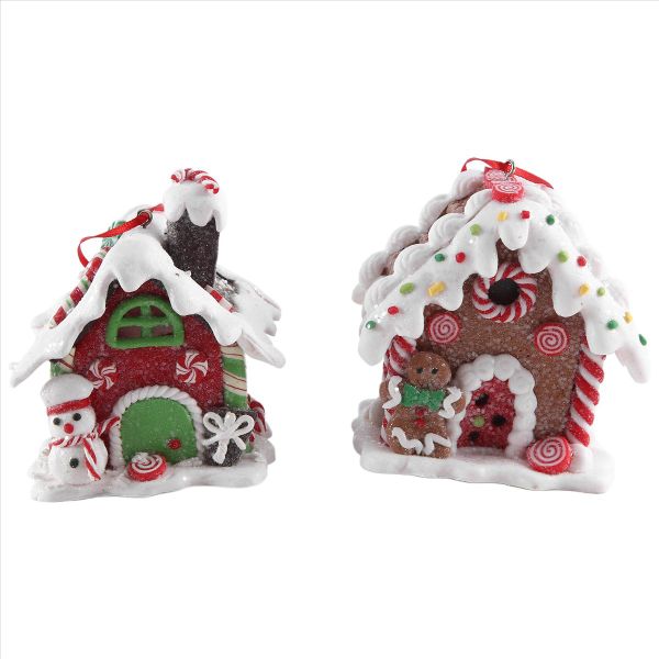 2Pcs Christmas Gingerbread House Mini Fairy Figurines