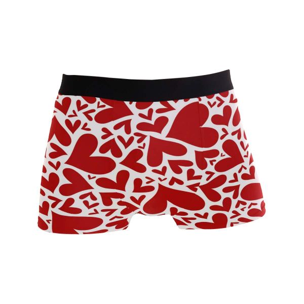 Red Heart Pattern Mens Boxer Briefs Underwear Breathable Stretch Boxer
