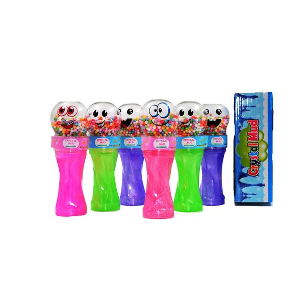 Magic Crystal Mud Clear Slime with Balls - Assorted Colours 16cm - Box of 6