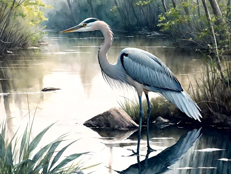 Modern Canvas Wall Art Home Decor - Heron By The River
