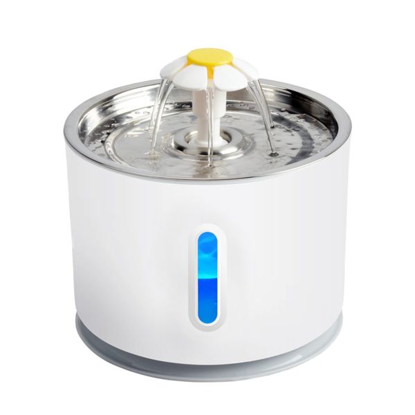 Bark&amp;Bite Pet Water Fountain Stainless Steel Top, 2.4L for Dog or Cat + LED