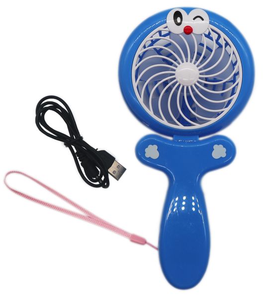 Cartoon Foldable Rechargeable Mini Fan with Full RGB Light - Light Blue