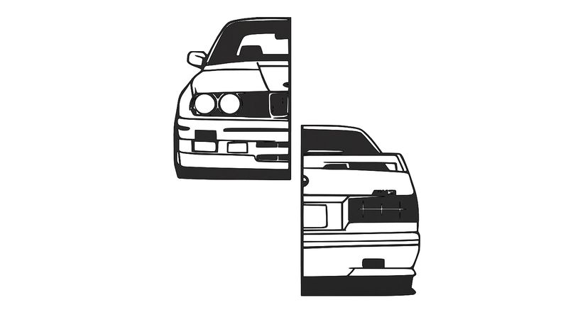 BMW E30 Gusheshe 2-piece Metal Lasercut Powder Coated Wall Art