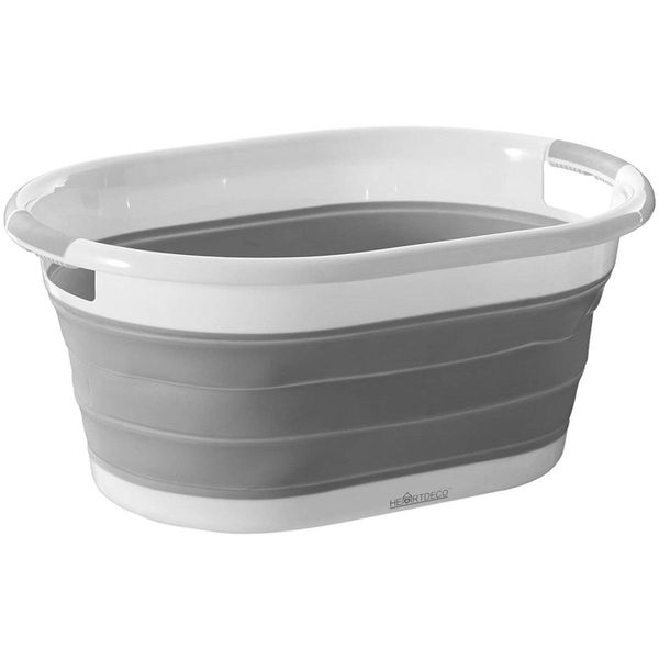 Grey-White Collapsible Laundry Basket, Washing tub, Storage basket