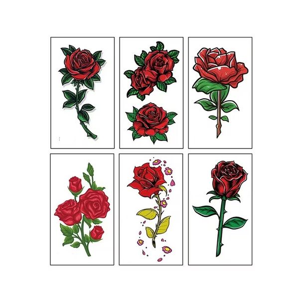 Colourful Waterproof 3D Flower Tattoo Stickers - 6 Pieces