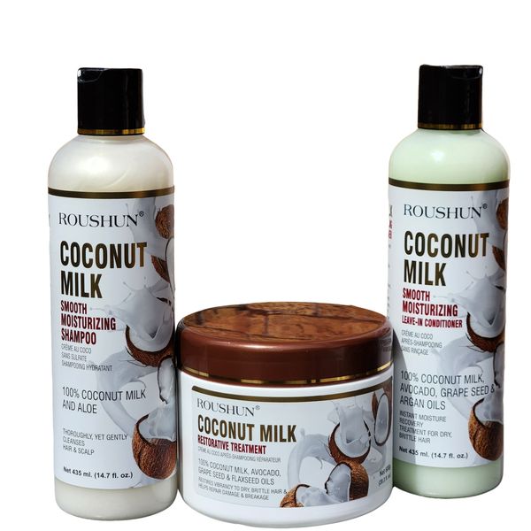 Roushun Coconut Milk Restorative Treatment, Leave-In Conditioner, Shampoo