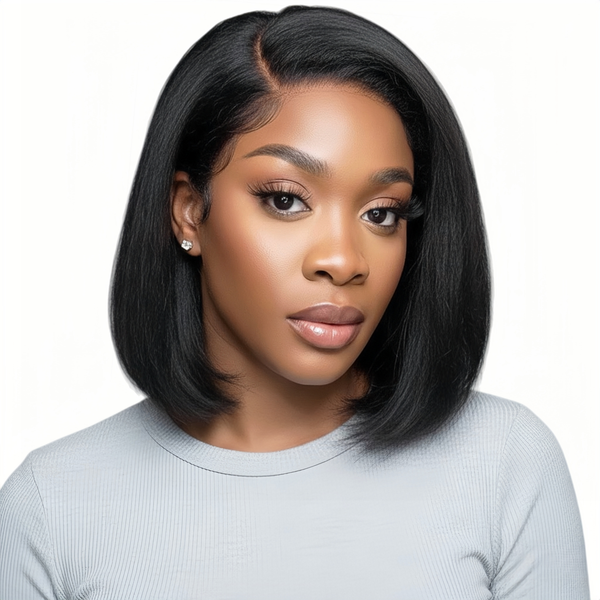 Marigold 10 inch Kinky Straight Bob Wig - Human Hair with 13x4 Lace Front