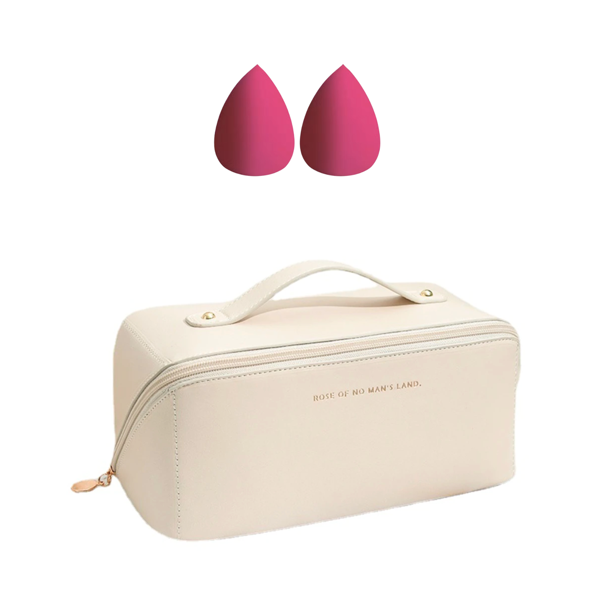 Large Capacity Faux Leather Cosmetics Bag with 2 Makeup Sponge Blenders