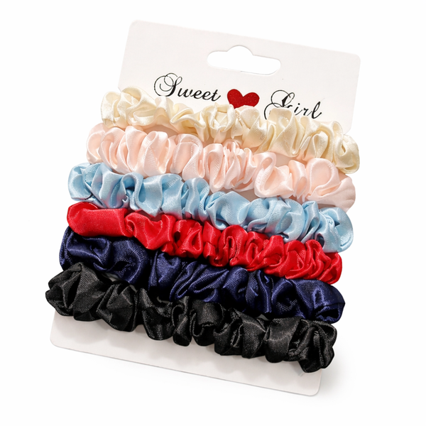 6 Piece Satin Hair Scrunchies Set Elegant Silk Ponytail Holders