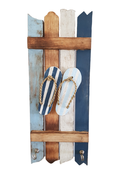 Wooden Wall Mounted Hanger for Coats, Towels, Hats - Beach Sandals