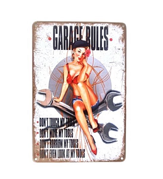 Garage Rules Vintage Style Metal Tin Bar Sign for Bar Pub Wall Decor