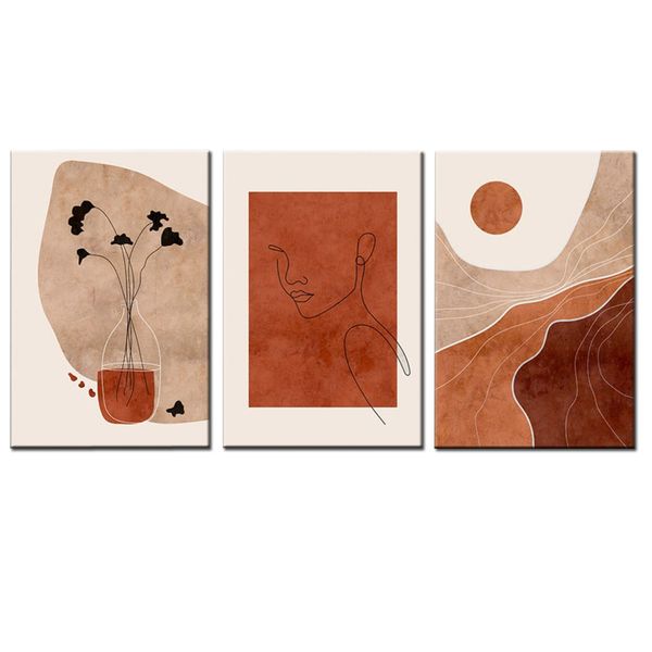 Canvas-Art-3 Pieces Burnt Orange Sun Abstract Wall Art