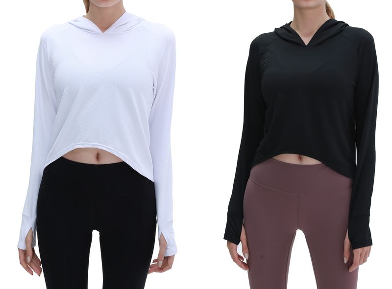 Women Long Sleeve Active CropTops Athletic Workout Gym Hoodies Sweatshirt