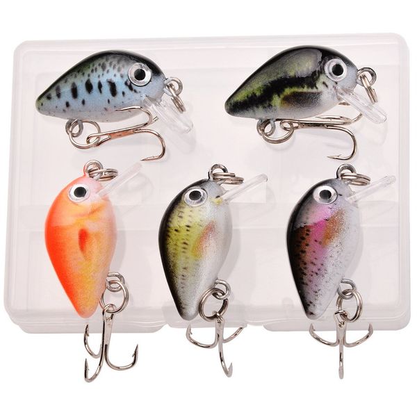 5 Pieces 2.8cm/1.5g Mini Lures Crankbait Set - Micro Fishing Baits With Box