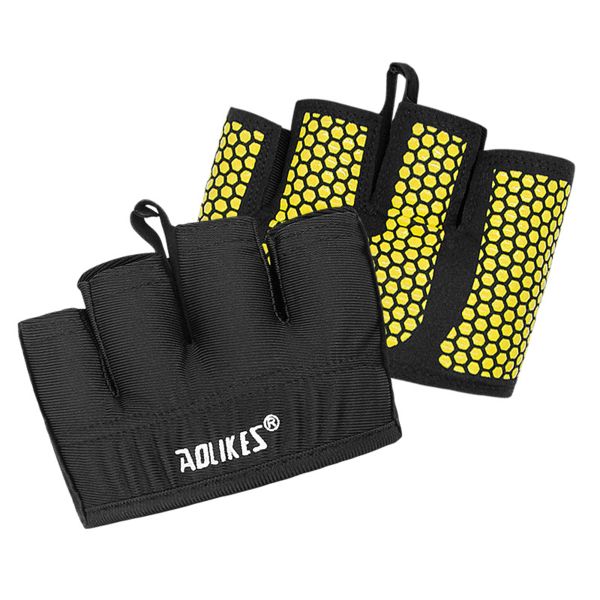 AOLIKES One Pair Four Finger Gym Gloves with Anti slip Silicone Grip Pads