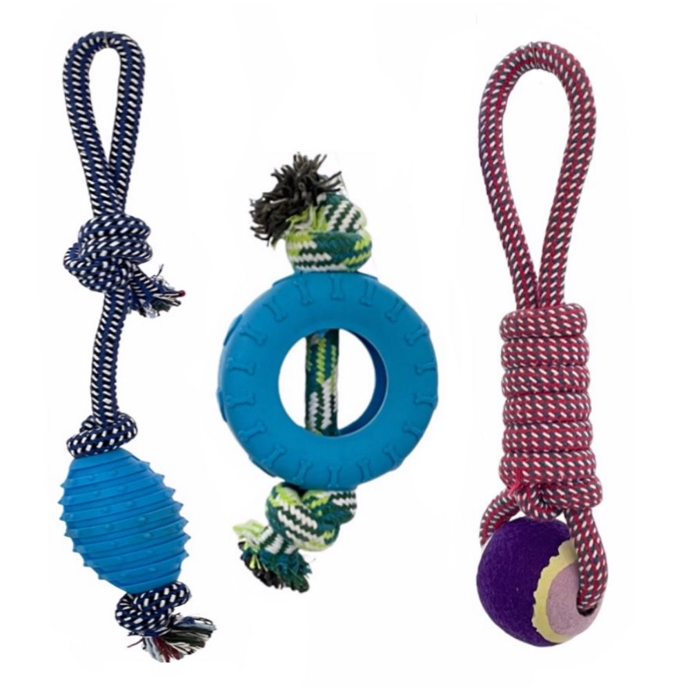 3 Pack Rubber Chewy Rope Knotted Toys for Dogs and Pups Pull Shop
