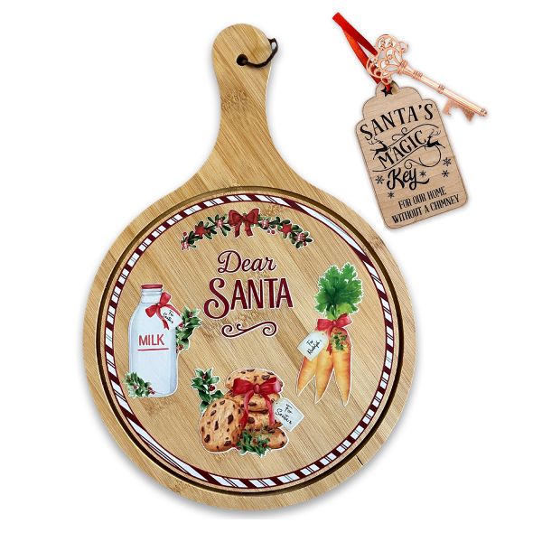 Wooden Christmas Santa Cookies Treat Board &amp; Santa's Magic Key Gift Set