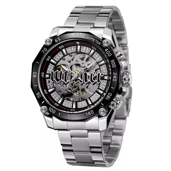Winner Men's Diesel Automatic Skeleton Watch - Silver &amp; Black