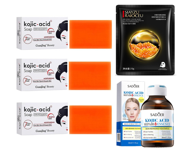 Kojic Acid Soap, Serum &amp; Saiyzu Brightening Masks Set