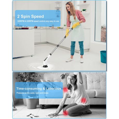 Leebein Electric Spin Scrubber,Cordless Cleaning Brush With Extendable Handle And 8 Replaceable Brush Heads,Power Shower Scrubber For Bathroom,Kitchen,Tile,Floor,Blue - View #2
