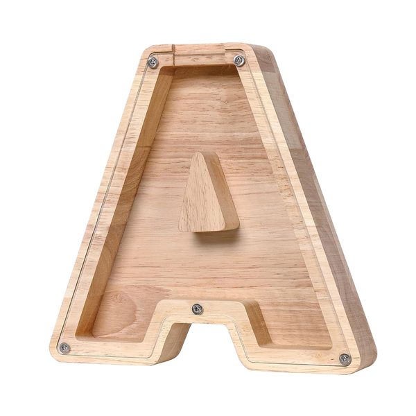 Natural-Wood Decor Money Coin Box Piggy Bank - A