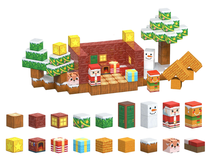 Build Mine Magnet World Pixel Cube Blocks - Christmas Party - 150 Pieces