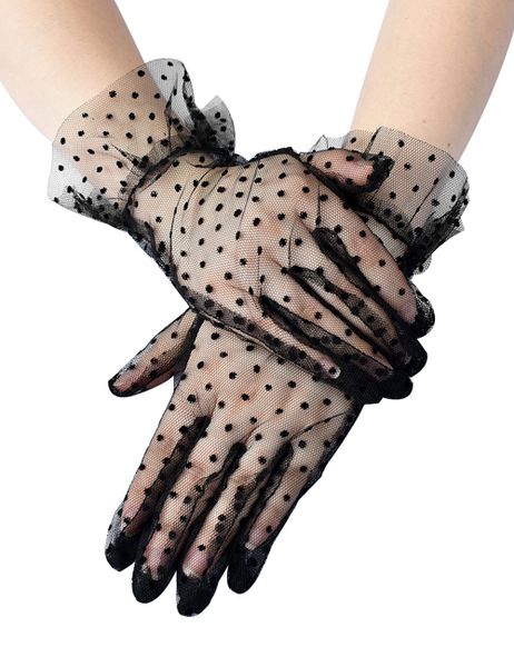 Women's Short Mesh Gloves Lace Polka Dot Wedding OperaTea Party Gloves