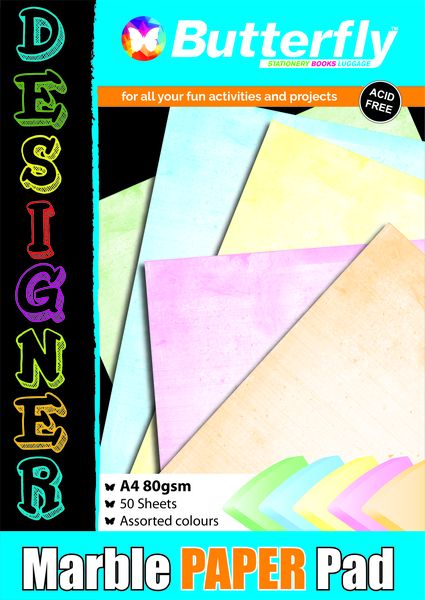 Butterfly Designer Paper Pad - Marble A4 50 Sheets