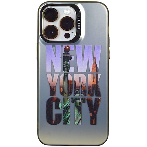 Phone Case with New York Text - Iphone 14 Pro - Silver Chrome