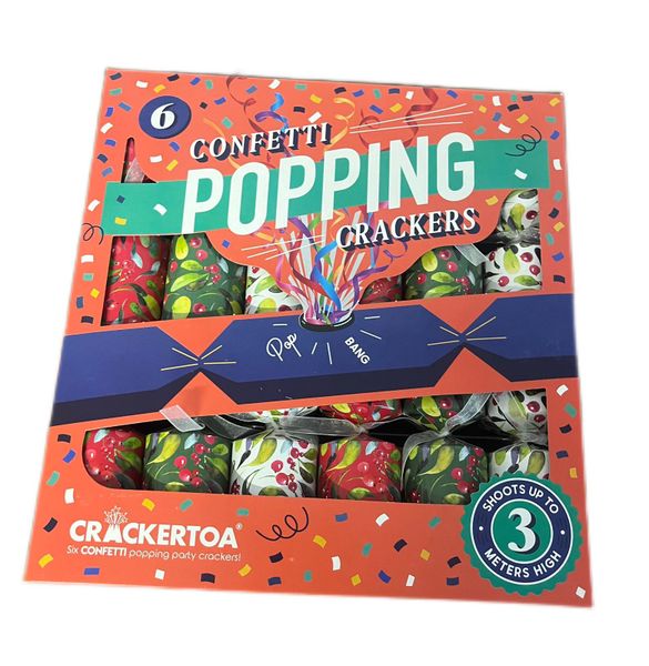 Six Christmas Confetti Popping Party Crackers - Shoots 3 Meters