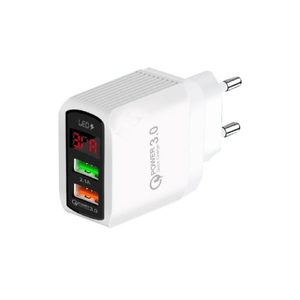 3 Port Quick Charge 3.0 Led Display Fast Charging Dual USB Charger