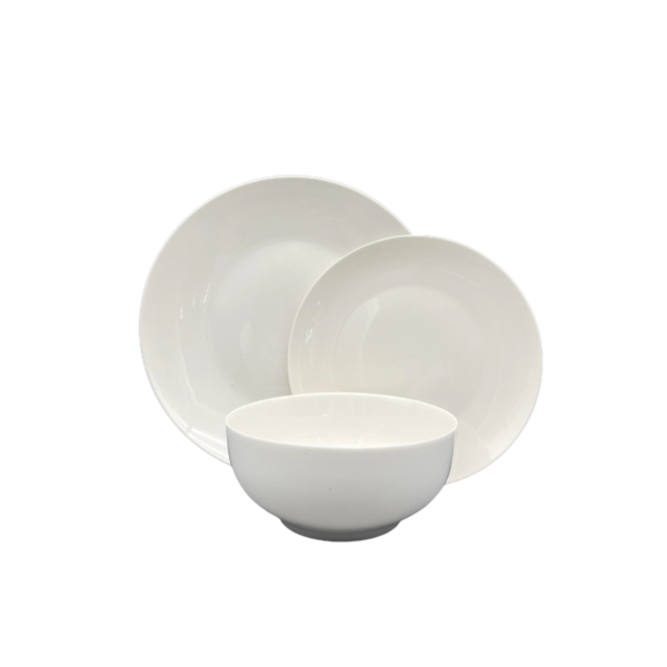 O2 12 Piece New Bone Coupe White Dinnerware Set