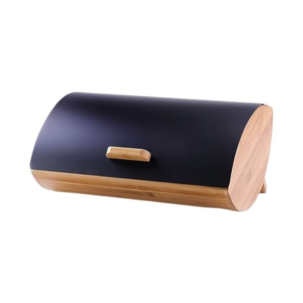 Bamboo Wood Bread Bin With Stainless Steel Lid