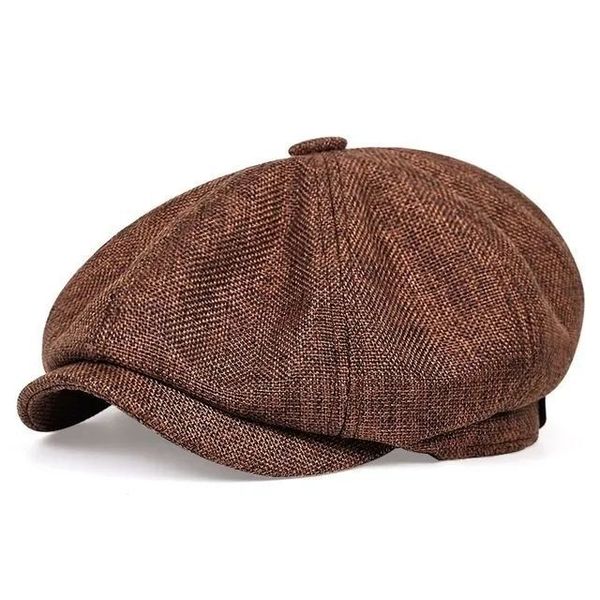 Newsboy Hat Retro Octagonal Cap Adjustable Buckle Brown