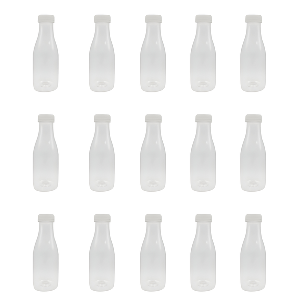 15 x 350ml Plastic Juice &amp; Milkshake Bottles with Caps | Reusable