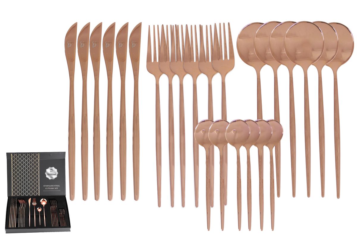 LMA Authentic Flatware Dinner Set & Elegant Noir Gift Box 24 Piece