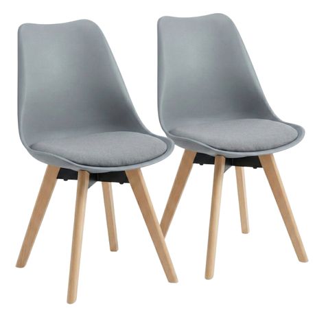 Set of 2 - S-A305 Dining Chair with Wooden Legs - Grey & White Image