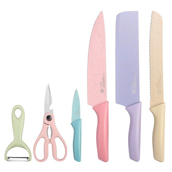 Stainless Steel Non-Stick Knives with Scissor &amp; Peeler Set - 6 Piece