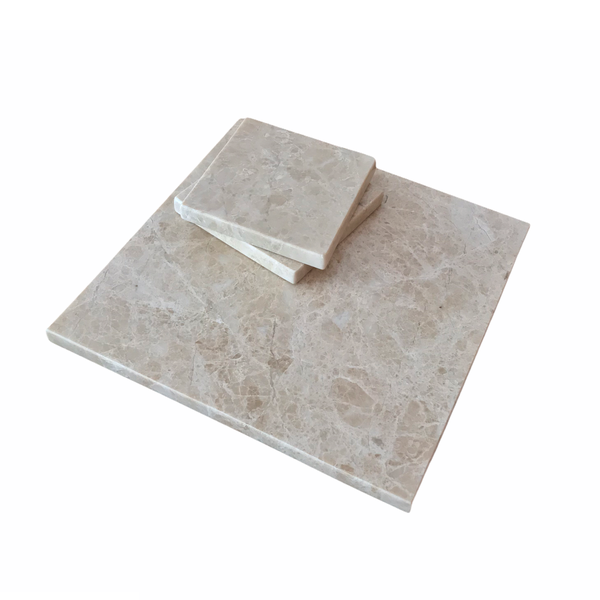 JB Designs Luxury Contemporary Cream Marble Cheeseboard + 2 Coasters Combo